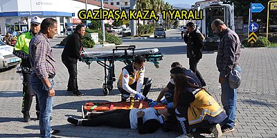 GAZİPAŞA'DA MOTOSİKLET DEVRİLDİ, 1 YARALI