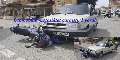Otomobille motosiklet çarpıştı, 1 yaralı